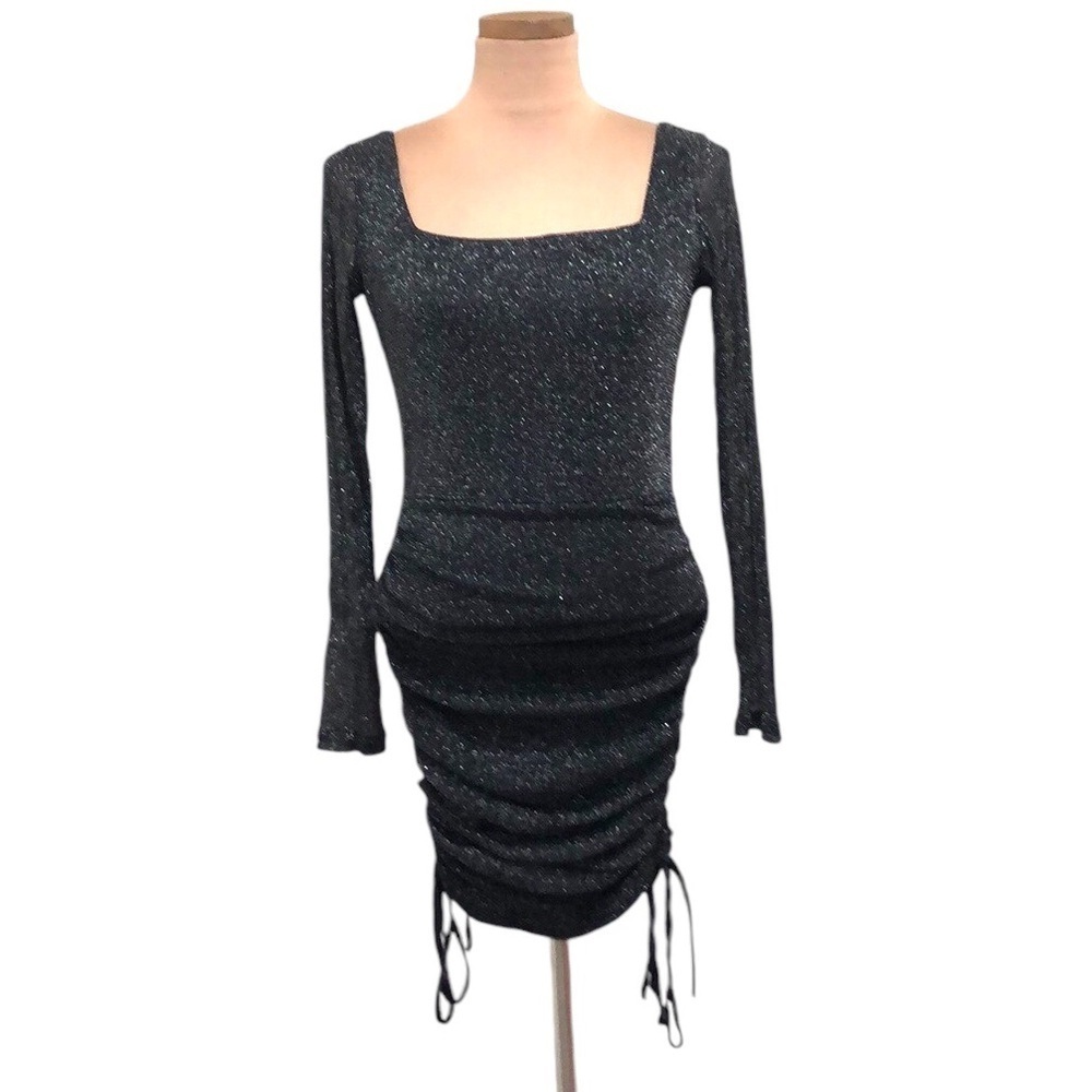Showpo Dress Size 8 Black Silver Metallic Ruched Bodycon Mini